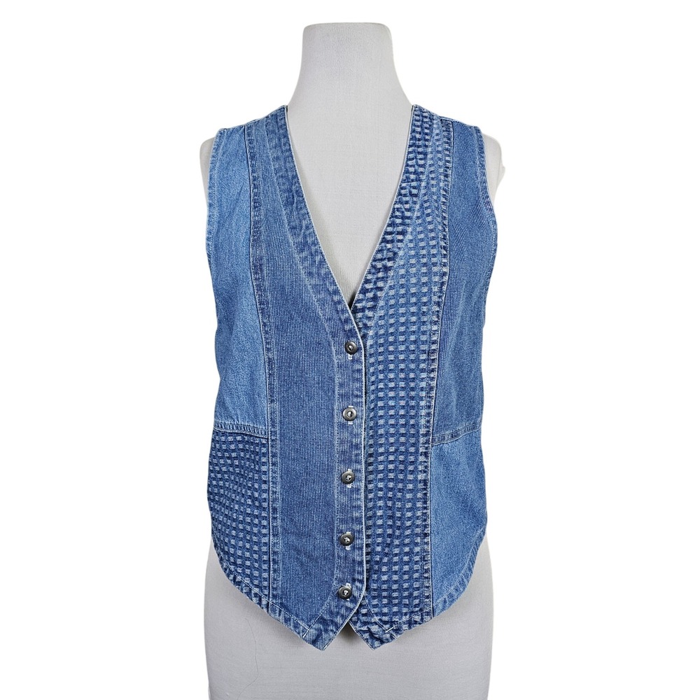 Vintage 90s‎ STAMPEDE Womens M Blue Denim Vest Button Front USA